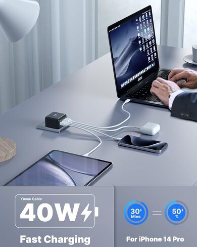 Aioneus USB C Charger Block, 4-Port 40W Fast Charging Block, PD USB-C and QC USB-A Multi Port Wall Charger, Type-C Charger Cube Power for Samsung Galaxy S24 S23 S22, iPhone 15 14, Tablet, LG in Saudi Arabia