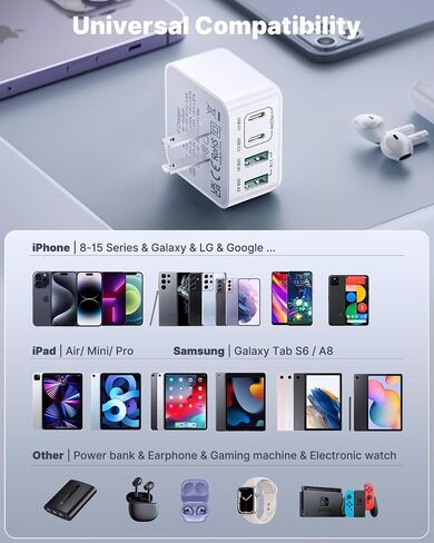 Aioneus USB C Charger Block, 4-Port 40W Fast Charging Block, PD USB-C and QC USB-A Multi Port Wall Charger, Type-C Charger Cube Power for Samsung Galaxy S24 S23 S22, iPhone 15 14, Tablet, LG in Saudi Arabia