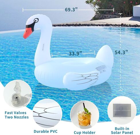 Big Flamingo Pool Floats with Solar Lights, Inflatable Pool Floaties for Adults Ride-On with Cup Holder, Beach Lake Floating Lounger Raft Party Decorations Water Fun for Adults, Fast Valves in Kuwait