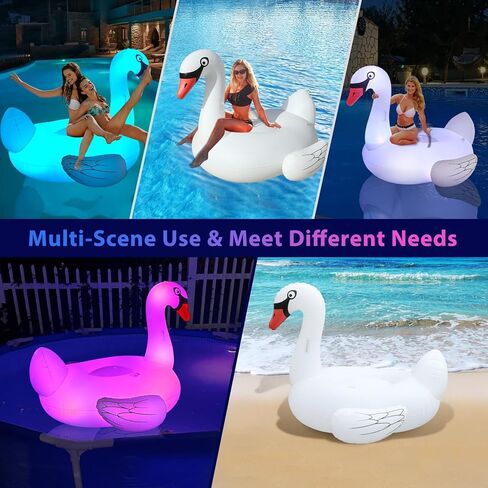 Big Flamingo Pool Floats with Solar Lights, Inflatable Pool Floaties for Adults Ride-On with Cup Holder, Beach Lake Floating Lounger Raft Party Decorations Water Fun for Adults, Fast Valves in Kuwait