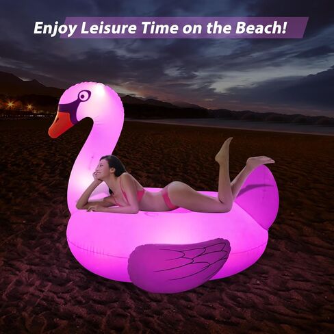 Big Flamingo Pool Floats with Solar Lights, Inflatable Pool Floaties for Adults Ride-On with Cup Holder, Beach Lake Floating Lounger Raft Party Decorations Water Fun for Adults, Fast Valves in Kuwait