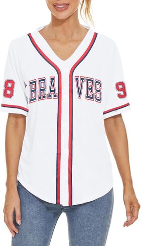 98 Baseball Shirt Women Cow Skull Graphic Fan Tshirt V Neck Country Vintage Jersey Button Down Short Sleeve Tops in Saudi Arabia