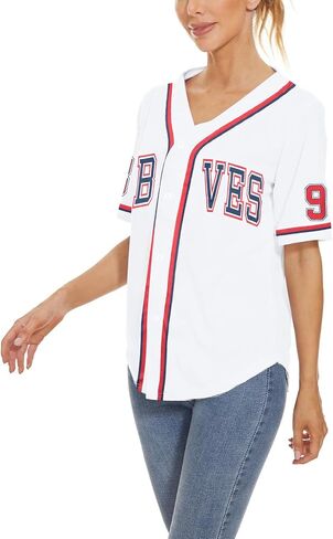 98 Baseball Shirt Women Cow Skull Graphic Fan Tshirt V Neck Country Vintage Jersey Button Down Short Sleeve Tops in Saudi Arabia