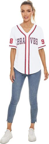 98 Baseball Shirt Women Cow Skull Graphic Fan Tshirt V Neck Country Vintage Jersey Button Down Short Sleeve Tops in Saudi Arabia