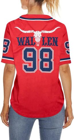 98 Baseball Shirt Women Cow Skull Graphic Fan Tshirt V Neck Country Vintage Jersey Button Down Short Sleeve Tops in Saudi Arabia