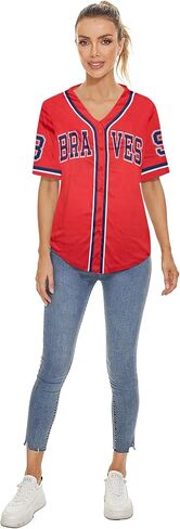 98 Baseball Shirt Women Cow Skull Graphic Fan Tshirt V Neck Country Vintage Jersey Button Down Short Sleeve Tops in Saudi Arabia