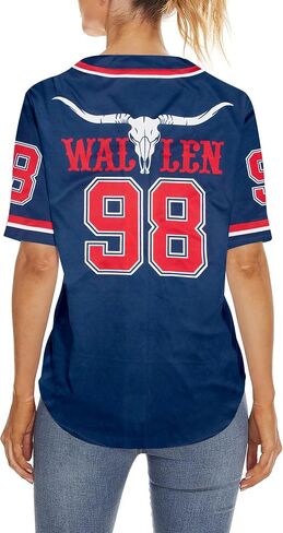 98 Baseball Shirt Women Cow Skull Graphic Fan Tshirt V Neck Country Vintage Jersey Button Down Short Sleeve Tops in Saudi Arabia