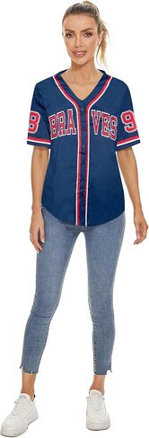 98 Baseball Shirt Women Cow Skull Graphic Fan Tshirt V Neck Country Vintage Jersey Button Down Short Sleeve Tops in Saudi Arabia