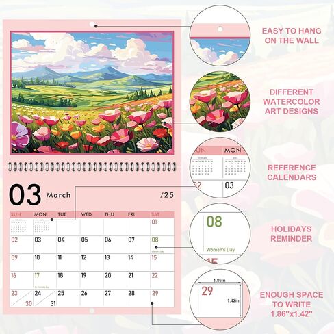 GuassLee Cat Wall Calendar 2024-2025, Vertical Wall Calendar 2024, 18-Months Hanging Art Calendar Jul. 2024 to Dec. 2025, 14 x 23" Monthly Planner Wall with Thick Paper for Office School Home Teacher in Saudi Arabia