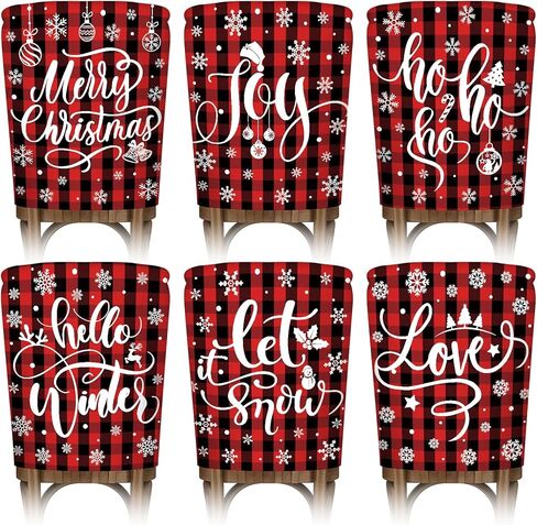 Christmas Chair Covers for Dining Chairs Set of 6, Washable Winter Snowflake Chair Slipcovers, Xmas Santa Seat Cover Home Decorations (Red and Black Buffalo Plaid) in Kuwait