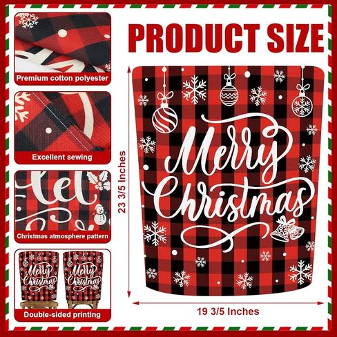 Christmas Chair Covers for Dining Chairs Set of 6, Washable Winter Snowflake Chair Slipcovers, Xmas Santa Seat Cover Home Decorations (Red and Black Buffalo Plaid) in Kuwait