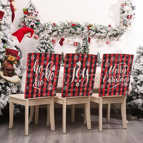 Christmas Chair Covers for Dining Chairs Set of 6, Washable Winter Snowflake Chair Slipcovers, Xmas Santa Seat Cover Home Decorations (Red and Black Buffalo Plaid) in Kuwait