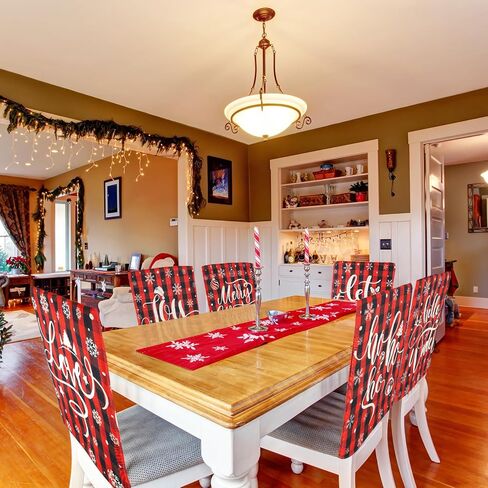 Christmas Chair Covers for Dining Chairs Set of 6, Washable Winter Snowflake Chair Slipcovers, Xmas Santa Seat Cover Home Decorations (Red and Black Buffalo Plaid) in Kuwait