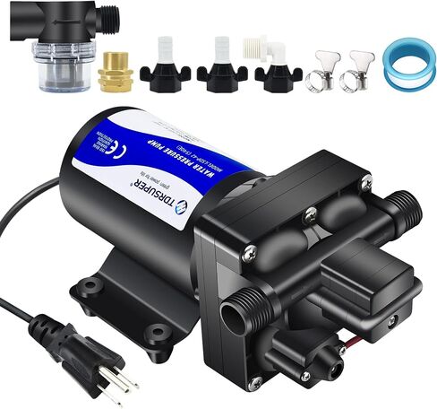 Water Pressure Booster Pump, 110V AC Water Diaphragm Pump, 5.5GPM 75PSI with Power Plug, Self Priming RV Water Pump for Home Kitchen Bathroom RV Marine Yacht Garden Hose Black in Saudi Arabia