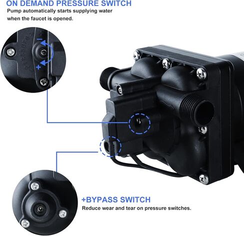 Water Pressure Booster Pump, 110V AC Water Diaphragm Pump, 5.5GPM 75PSI with Power Plug, Self Priming RV Water Pump for Home Kitchen Bathroom RV Marine Yacht Garden Hose Black in Saudi Arabia