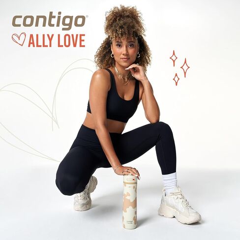 زجاجة مياه معزولة بالفراغ من الفولاذ المقاوم للصدأ من Contigo x Ally Love مع غطاء سهل التنظيف تلقائيًا، شرب مانع للتسرب، تحافظ على المشروبات باردة لمدة 24 ساعة، خالية من مادة BPA، 24 أونصة، Ashland Chill 2.0، عرق السوس in Kuwait