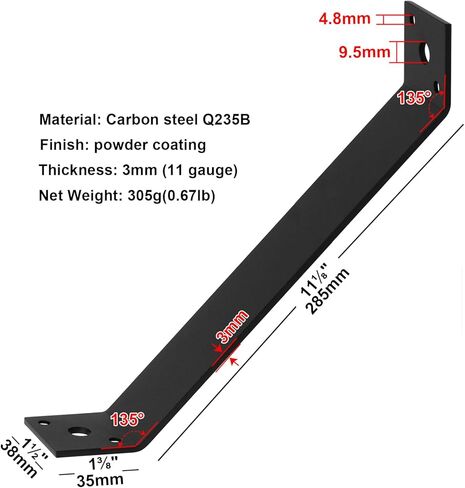 8 قطع 11-1/8" x 1-1/2" حامل زاوية داخلي 45 درجة، مفصل داخلي لعمود وشعاع 2x2 4x4، سمك 3 مم in Kuwait