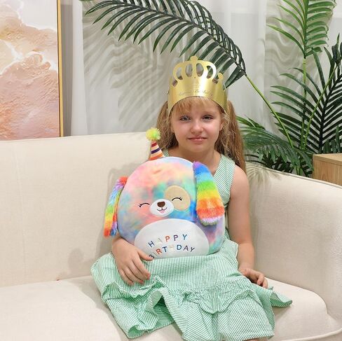 Easfan 20’’ Jumbo Rainbow Birthday Dog Giant Plush Pillow Soft Puppy Plush Toy Cute Dog Stuffed Animal Birthday Gift for Kids Toddlers in Saudi Arabia