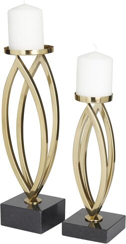 Deco 79 Stainless Steel Metal Decorative Candle Holder Candle Stand, Set of 2 Candlestick Holder 15", 12"H, Gold in Saudi Arabia