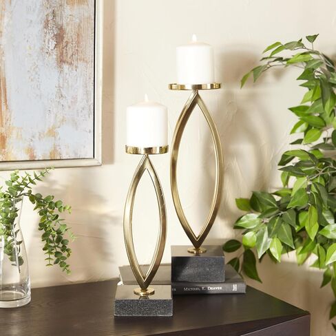 Deco 79 Stainless Steel Metal Decorative Candle Holder Candle Stand, Set of 2 Candlestick Holder 15", 12"H, Gold in Saudi Arabia