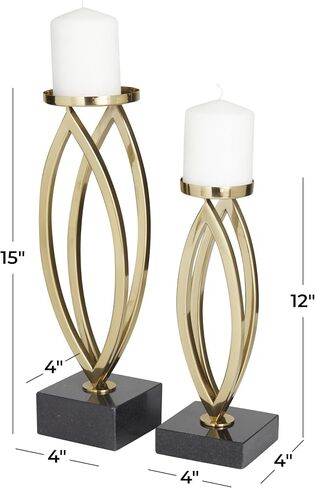 Deco 79 Stainless Steel Metal Decorative Candle Holder Candle Stand, Set of 2 Candlestick Holder 15", 12"H, Gold in Saudi Arabia
