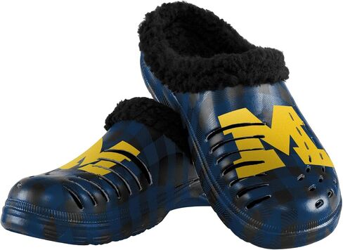 FOCO Men's NCAA College Team Logo Sherpa Lined Buffalo Check Shoes Slipper Clogs in Saudi Arabia