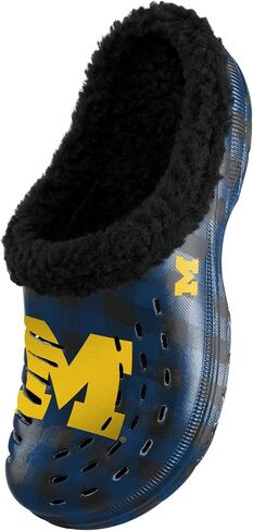 FOCO Men's NCAA College Team Logo Sherpa Lined Buffalo Check Shoes Slipper Clogs in Saudi Arabia