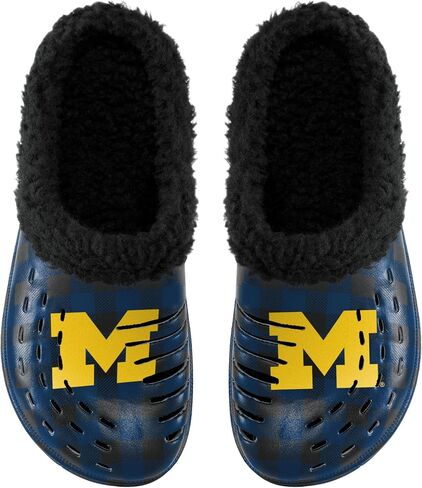 FOCO Men's NCAA College Team Logo Sherpa Lined Buffalo Check Shoes Slipper Clogs in Saudi Arabia