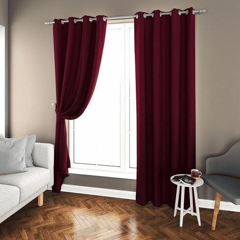 AFS Blackout Thermal Curtains & Drapes Grommet 96 Inches Long - 2 Panels Room Darkening Thermal Curtains & Drapes Grommet for Bedroom and Living Room, Back Tab and Rod Pocket, 52W x 96L Inch, Maroon in Saudi Arabia