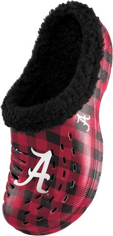 FOCO Men's NCAA College Team Logo Sherpa Lined Buffalo Check Shoes Slipper Clogs in Saudi Arabia