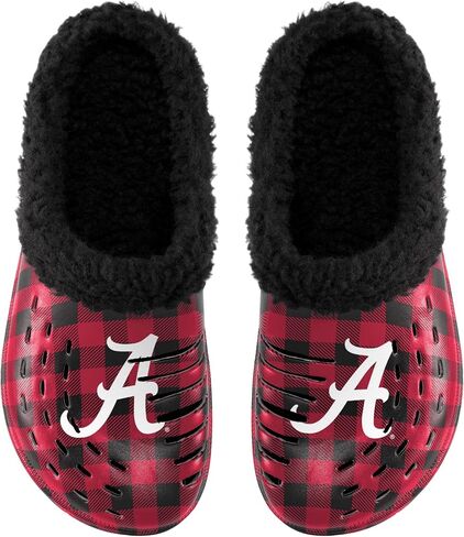 FOCO Men's NCAA College Team Logo Sherpa Lined Buffalo Check Shoes Slipper Clogs in Saudi Arabia
