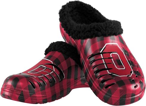 FOCO Men's NCAA College Team Logo Sherpa Lined Buffalo Check Shoes Slipper Clogs in Saudi Arabia