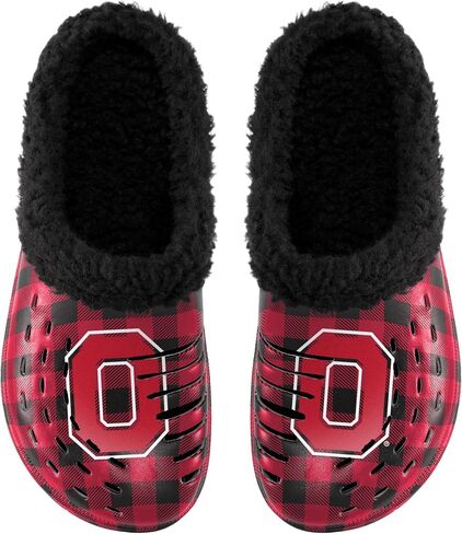 FOCO Men's NCAA College Team Logo Sherpa Lined Buffalo Check Shoes Slipper Clogs in Saudi Arabia