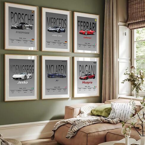 ملصقات WXCOHB Super Car، صور فنية رائعة للسيارات الرياضية، صور فنية لجدار السباق، ملصقات سيارات كلاسيكية للرجال، مطبوعات فنية مزخرفة غير مؤطرة (مجموعة من 6، 8 × 12 بوصة) in Saudi Arabia