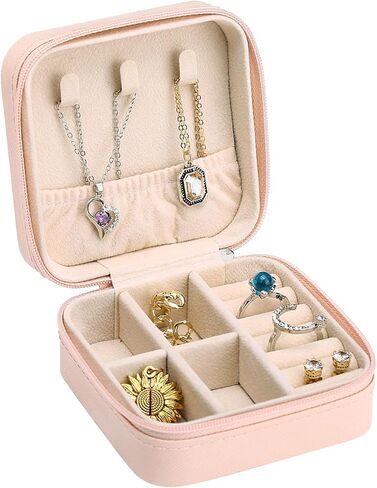 Naler Travel Jewelry Box, Portable Travel Mini Jewelry Box,Leather Jewellery Ring Organizer Case Storage Gift Box Girls Women (Pink) in Saudi Arabia