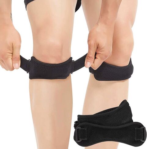 2 Pack Knee Braces for Pain Relief & Patella Support | Adjustable Tendon Stabilizer Strap for Jumpers Knee, Tendonitis, Running, Basketball, Hiking, Volleyball, Squats, & Tennis (Black) in Saudi Arabia