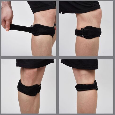 2 Pack Knee Braces for Pain Relief & Patella Support | Adjustable Tendon Stabilizer Strap for Jumpers Knee, Tendonitis, Running, Basketball, Hiking, Volleyball, Squats, & Tennis (Black) in Saudi Arabia