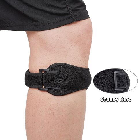 2 Pack Knee Braces for Pain Relief & Patella Support | Adjustable Tendon Stabilizer Strap for Jumpers Knee, Tendonitis, Running, Basketball, Hiking, Volleyball, Squats, & Tennis (Black) in Saudi Arabia