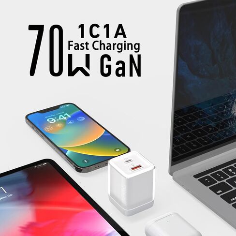 USB C Charger 70W, GaN 2 Port Compact Fast Wall Charger for MacBook Pro/Air, iPad Pro, Galaxy S23, Dell XPS 13, Note 20/10+, iPhone 15/Pro, Steam Deck, and More, Blue in Saudi Arabia