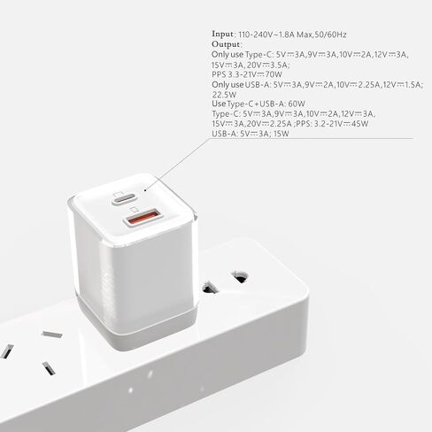 USB C Charger 70W, GaN 2 Port Compact Fast Wall Charger for MacBook Pro/Air, iPad Pro, Galaxy S23, Dell XPS 13, Note 20/10+, iPhone 15/Pro, Steam Deck, and More, Blue in Saudi Arabia