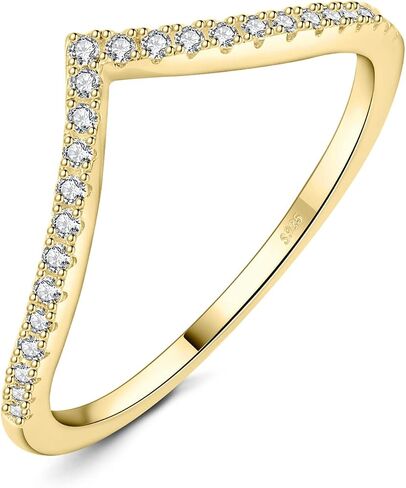 JewelryPalace V Shape Round Cut Cubic Zirconia Wedding Band for Women, 14K Rose Gold 925 Sterling Silver Promise Ring for Her, Simulated Diamond Anniversary Stackable Rings 10 in Kuwait