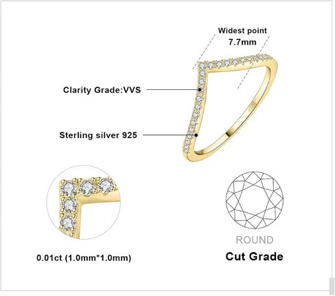 JewelryPalace V Shape Round Cut Cubic Zirconia Wedding Band for Women, 14K Rose Gold 925 Sterling Silver Promise Ring for Her, Simulated Diamond Anniversary Stackable Rings 10 in Kuwait