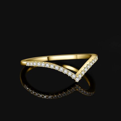 JewelryPalace V Shape Round Cut Cubic Zirconia Wedding Band for Women, 14K Rose Gold 925 Sterling Silver Promise Ring for Her, Simulated Diamond Anniversary Stackable Rings 10 in Kuwait