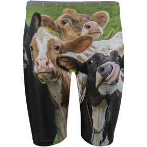 Mens Swim Jammers Colorful Cow Funny Animal Quick Dry Athletic Swimsuit