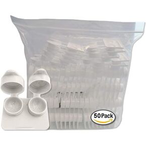 Contact Lenses Cases Flat Ribbed Extra Deep Well - White, 50 Pack