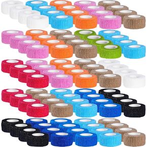 100 Rolls Self Adhesive Bandage Wrap Elastic Cohesive Bandages, 1 Inch x 5 Yards Self-Adherent Tape,Stretch Sports Athletic Tape for Wrist Ankle First Aid Pet Care (10 Colors)