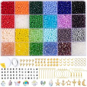 Xilitata 2400Pcs 4mm Faceted Beads for Jewelry Making Crystal Beads Faceted Jewelry Beads for Friendship Bracelet Making Kit Craft Beads with Charms