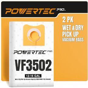 POWERTEC PRO Premium Shop Vacuum Bags for Wet Mess & Dry Dust Debris 2PK, for Ridgid VF3702 VF3502 23743 Filter Bags 12-16 Gal Size A, Shop Vacuum Replacement Bags for Ridgid HD1200, HD1400 (75084)