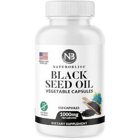 NaturoBliss Black Seed Oil - 150 Softgel Capsules (Non-GMO & Vegan) Premium Cold-Pressed Nigella Sativa- 1000mg Per 2 Capsule Serving