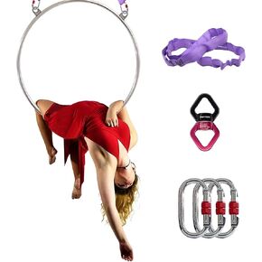 PRIOR FITNESS 2 Point Aerial Hoop, Stainless Steel Aerial Lyra Hoop, Classcial Double Point Aerial Ring Equipment with Complete Rigging Hardware, Circus Fitness Aerial Hoop Kit